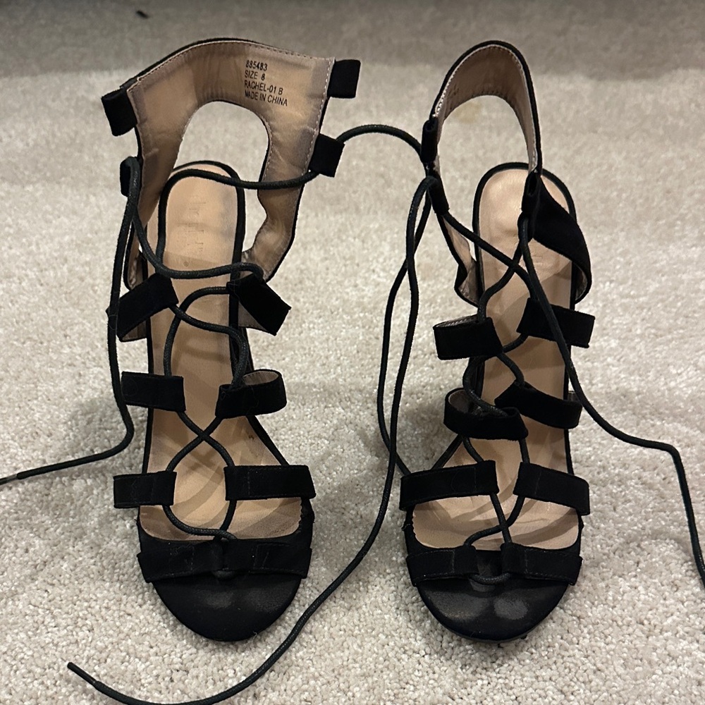 Charlotte Russe Black Strappy Lace-Up Heels